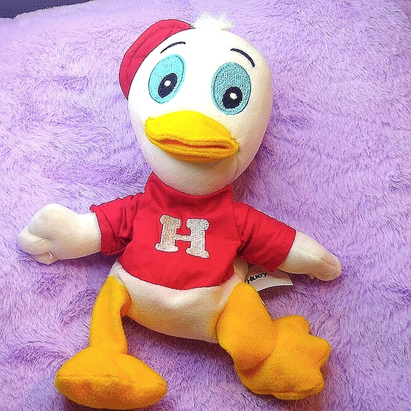 Rare Disney Huey Stuffed Animal Beanie Plush Duck Walt Disney Co Red  H 8 " EUC - Picture 6 of 7